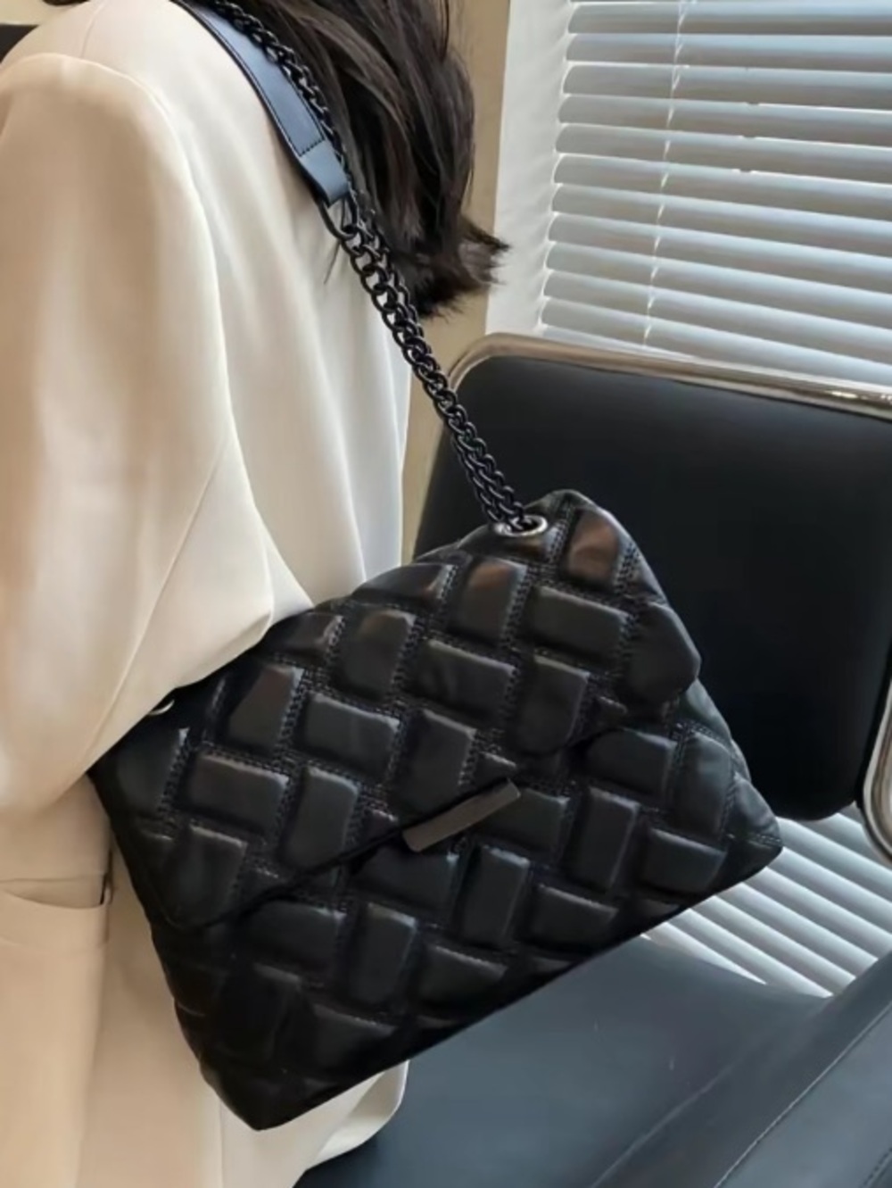 Quilted Black Shoulder Bag with Chain Strap